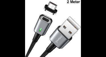 DrPhone iCON Series - 2 Meter MICRO USB Magnetische Kabel - 3.0A Snellader + Datakabel - Fast Charge - Zwart