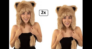 2x Muts luxe vos pluche - carnaval thema party carnaval feest hoofddeksel festival