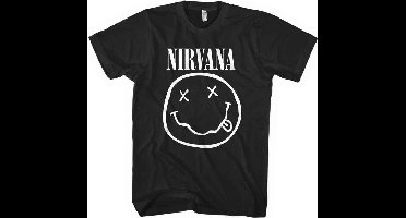 Nirvana - White Happy Face Heren T-shirt - XL - Zwart