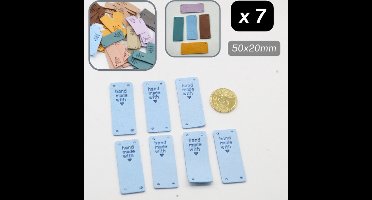 7 Stuks IMITATIE SUEDE AANNAAIBARE ETIKETTEN met Tekst Handmade with Love, Maat 50MMx20MM, Kleur BLAUW
