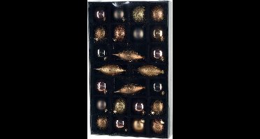 Cosy @ Home Kerstballen - Mix Bruin / Goud - Glas -  ( Set van 24 )