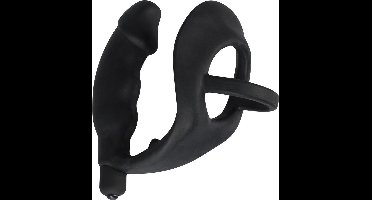 Black Velvets – Multifunctionele Vibrerende Siliconen Plug met Ringen voor Penis en Ballen 10 cm – Zwart