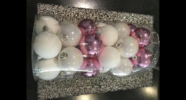 30 stuks Kerstballen Wit/roze 6cm onbreekbaar