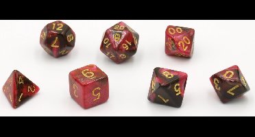 HOT Games dobbelstenen set rood zwart 7 stuks kunststof brick.