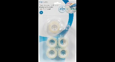 Topwrite Plakbandhouder - mini - met 5x rolletjes plakband - transparant - kunststof