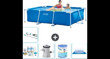 Intex Rechthoekig Frame Zwembad - 220 x 150 x 60 cm - Blauw - Inclusief Onderhoudspakket - Zwembadfilterpomp - Filter - Grondzeil - Stofzuiger