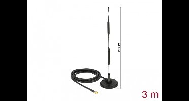 Delock LTE Antenna SMA plug 5 dBi 44.9 cm fixed omnidirectional with magnetic base and connection cable RG-58 3 m outdoor black