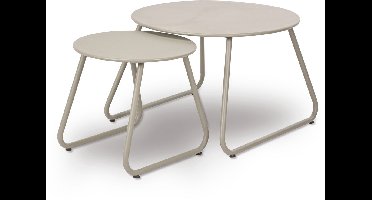 Bijzettafels - Rond - Beige - Metaal - Woonkamer - Binnen - Buiten - Set van 2 - Klein 40 x 37 x 5 CM - Groot 60 x 41 x 5 CM