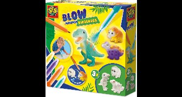 SES Creative Blow Airbrush Pens - Dinosaurussen - Voor Jongens vanaf 5 Jaar - 3 Figuren en 4 Stiften - Blaasstiften - Schoencadeautjes Sinterklaas