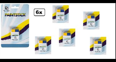 6x PXP mini stick blauw/geel 7 gram - Carnaval thema feest optocht schmink themafeest festival Blauw en Geel