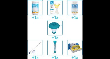 Zwembad Onderhoudspakket - Onderhoud Zwembad - bevat Chloor - Testrips - Chloor - Chloordrijver - Schoonmaakset - Thermometer en Scrubborstel (7-delig)