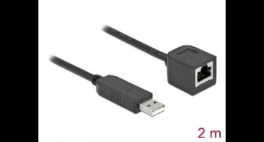 Delock Serial Connection Cable with FTDI chipset, USB 2.0 Type-A male to RS-232 RJ45 female 2 m black