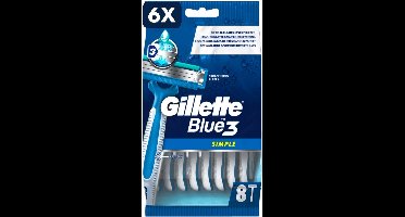 6 x Gillette Blue3 - wegwerpscheermesjes - simple 8st