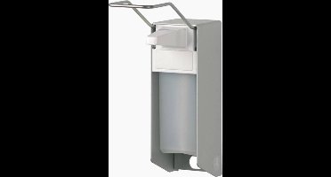 ingo-man® ELS 26 A/25, dispenser voor vloeibare zepen en desinfectiemiddelen, voor 500 ml standaard Euroflessen, lange bedieningshendel, geanodiseerd aluminium, mat zilver, verwisselbare 25 ml roestvrijstalen pomp met rechte aanzuigslang