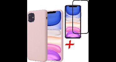 Hoesje geschikt voor iPhone 11 - Screenprotector FullGuard - Roze Liquid Siliconen Case