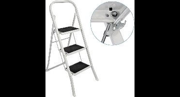 Inklapbare huishoudtrap 3 treden - Anti Slip - Wit