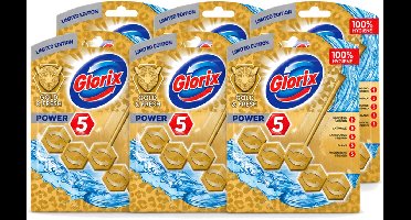 6 x Glorix - Power 5 - Toiletblok - Gold & Fresh - Limited Edition - Langdurige Frisheid - 1 Blok - Voordeelverpakking - 6 stuks