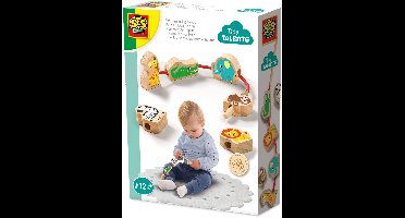 SES Creative Tiny Talents Houten Dierenkralen Rijgen met Rijgkoord - Vanaf 1 Jaar - Baby Speelgoed - Motorische Ontwikkeling - Schoencadeautjes Sinterklaas