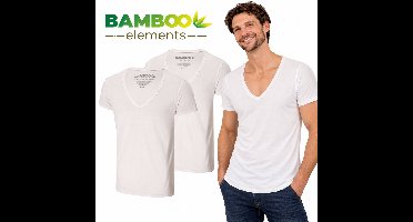 Bamboo Elements - T Shirt Heren - Diepe V Hals - Wit - S - 2 Pack - Slim Fit - Bamboe Ondershirt