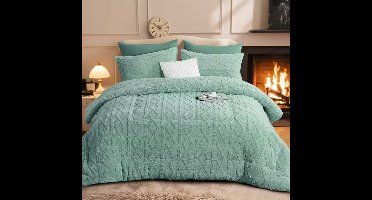 Taffeta Fleece Quilt, Dubbelzijdig Rombus Patroon Winterdeken – Groen – 220x240 cm