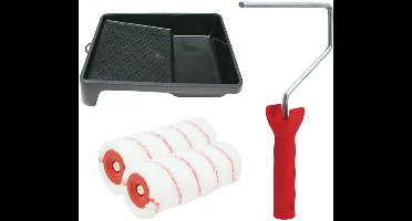 Sorex pluisvrije verfrollers schilderen set - met beugel en verfbak - 2x anti spat rollers - breedte 18 cm - dikte 6 cm