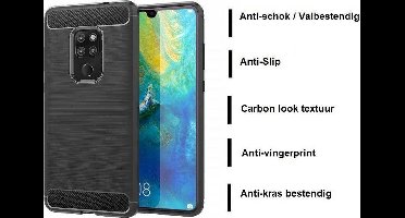 DrPhone BCR1 Hoesje - Geborsteld TPU case - Ultimate Drop Proof Siliconen Case - Carbon fiber Look – Geschikt voor Mate 20 - Zwart