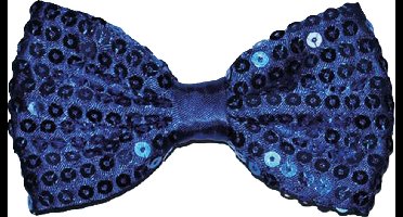 Funny Fashion Carnaval verkleed vlinderstrikje met glitter pailletten - blauw - polyester - heren/dames