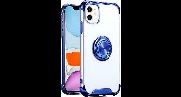 Hoesje Geschikt voor iPhone 11 Pro silicone - shock proof met Ringhouder – Transparant / Blauw