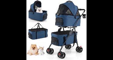 SureDeal® - Bench - Opvouwbare Dubbele Dierenwagen - Afneembare Transportboxen Autostoeltjes - Kleine Honden - 83x46x115 cm - Blauw