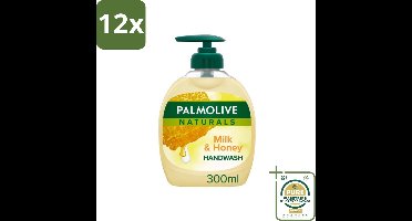 Pamlolive Naturals - Handzeep - Melk & Honing - 300 ml - Voordeelverpakking - 12 stuks - Zeepvrije handzeep - Handen verzorgen