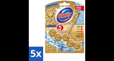 5 x Glorix - Power 5 - Toiletblok - Gold & Fresh - Limited Edition - Langdurige Frisheid - 1 Blok - Toiletblok - Hygiëne - Frisheid - Kalkverwijdering - Luxe Geur