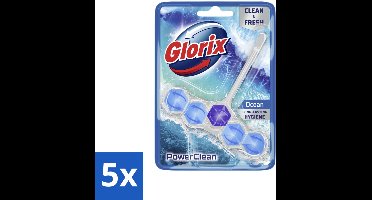 5 x Glorix - Toiletblok - Power Clean Ocean - Frisse Geur - 1 blok - Toiletblok - Oceaanfrisheid - Hygiëne - Reiniging - Anti-kalk