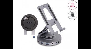 Delock Tablet and Laptop Docking Station 4K with integrated holder - HDMI / USB / Hub / SD / Micro SD / PD 3.0 - 360° rotateable