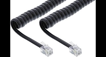Telefoon spiraalkabel RJ10 - RJ10 - 1:1 aangesloten / zwart - 2 meter