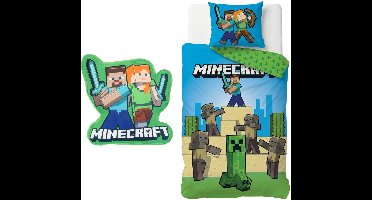 Minecraft slaapkamerset; dekbedovertrek en kussen