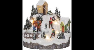 Star Trading Alpville LED bewegend winterlandschap - D 16 cm - H 15,5 cm - op batterijen