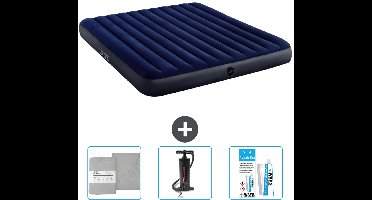 Intex Luchtbed - 2-Persoons - 183 x 203 x 25 cm - Blauw - Inclusief Hoeslaken - Pomp en Reparatieset