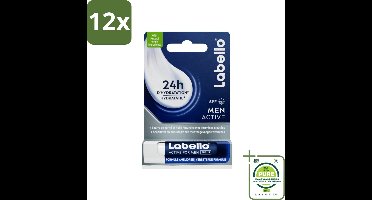 Labello – Lippenbalsem – Active For Men – SPF 15 – 4,8 g - Voordeelverpakking - 12 stuks - Lippenbalsem voor mannen - Verzorging van lippen