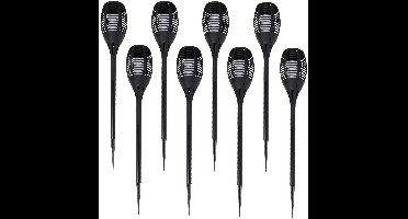 Lifetime Garden Solar LED tuinfakkels - 8x - zwart - 77 cm - Tuinverlichting - LED fakkels