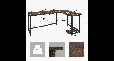 Gaming Bureau - Gaming Desk - Gaming Tafel - Computertafel - Computer bureau - 190x120x75cm – Hoekbureau in Tiger Wood Kleur – Groot Computerbureau voor Gaming, Thuiswerken of Studeren