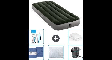 Intex Luchtbed - 1-Persoons - 76 x 191 x 25 cm - Groen - Inclusief Hoeslaken - Kussen - Pomp - Reparatieset en Kussenbeschermer