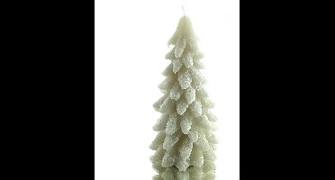 Decoris kerstkaars kerstboom lichtgrijs 16,5 cm was