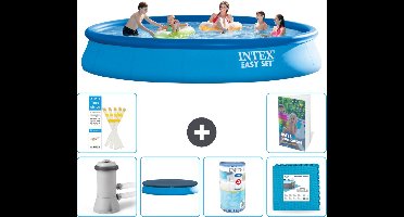 Intex Rond Opblaasbaar Easy Set Zwembad - 457 x 84 cm - Blauw - Inclusief Pomp - Afdekzeil - Filter - Vloertegels - 7-delig