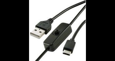 Renkforce Stroomkabel Raspberry Pi [1x USB-A 2.0 stekker - 1x USB-C stekker] 1.00 m Zwart Incl. in/uit-schakelaar