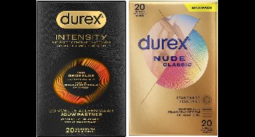Durex - 40 stuks Condooms - Intensity Nieuwste generatie ultradun, gedeelde lichaamswarmte 20st - Nude Huid op Huid Gevoel 20st - Voordeelverpakking