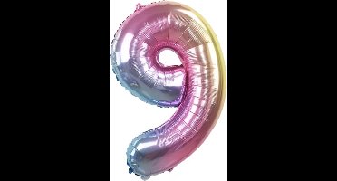 Scoby - Cijferballon - Folie - 80cm - Regenboog - Cijfer 9