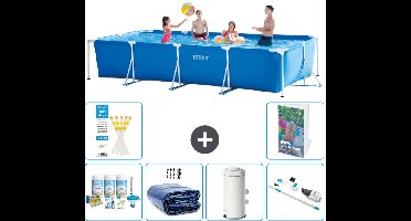 Intex Rechthoekig Frame Zwembad - 450 x 220 x 84 cm - Blauw - Inclusief Onderhoudspakket - Solarzeil - Zwembadfilterpomp - Stofzuiger - 7-delig
