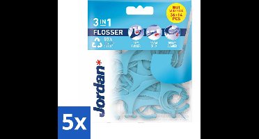 5 x Jordan Flosser 3-in-1 50 stuks per verpakking - 3-in-1 Flosser - Mondhygiëne - Flosdraad - Tandenstoker - Tongschraper