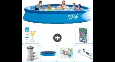 Intex Rond Opblaasbaar Easy Set Zwembad - 457 x 84 cm - Blauw - Inclusief Pomp - Afdekzeil - Loungebed - Stofzuiger - 7-delig