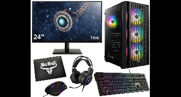 Complete Ryzen 5 Budget Game PC Setup met 24" Gaming Monitor, -Headset, Toetsenbord en -Muis - 1TB SSD - 16GB RAM - Win11 PRO